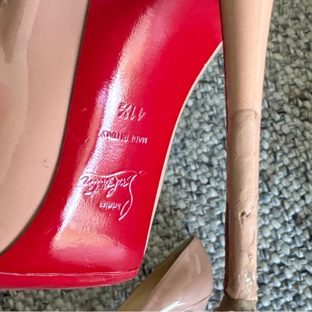 Christian Louboutin Nude Patent Pumps Classic Red Bottom Heels Size 11.5 - Picture 7 of 8